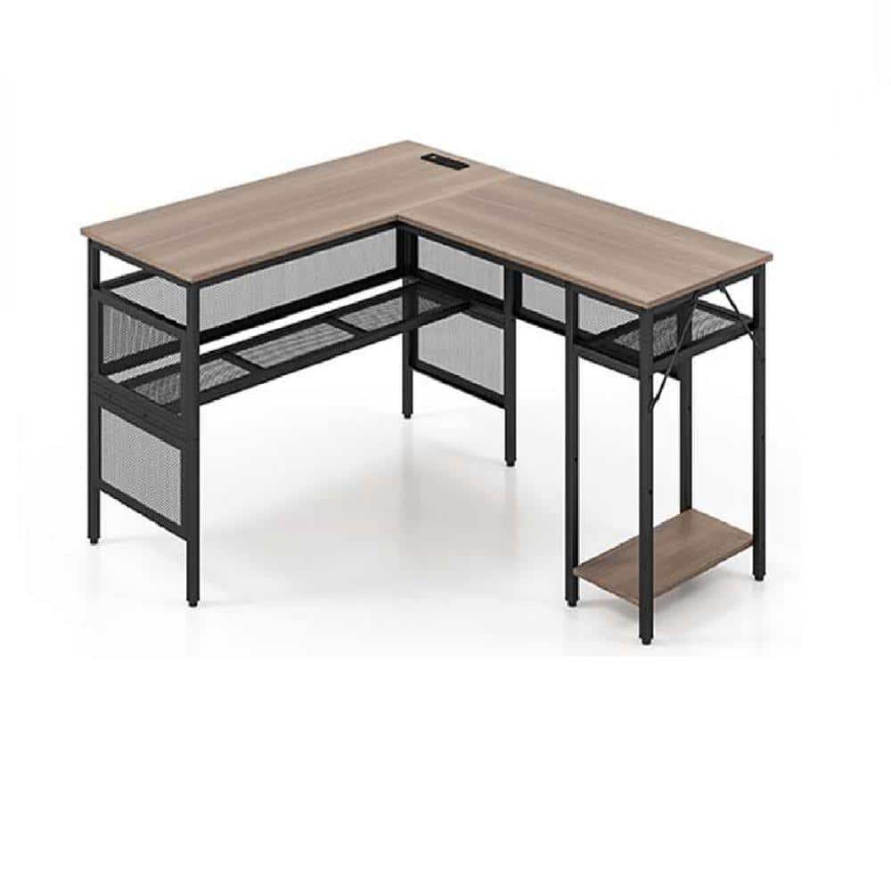 Costway 48 in. Reversible L-Shaped Grey Wash Computer Desk