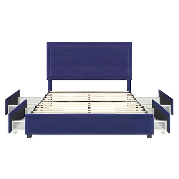 Furniture of America Kieranne 58.25 in. W Navy Full Polyester Frame Upholstered Platform Bed