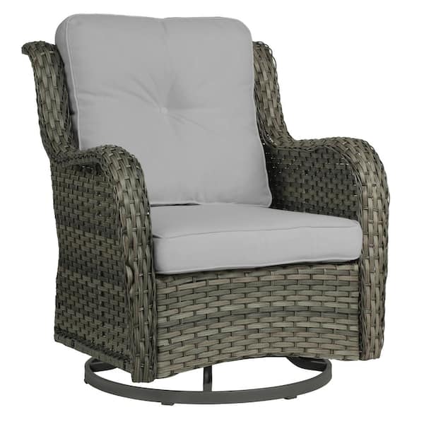 Uixe Wicker Rattan Taupe Patio Outdoor Rocking Chair Swivel with Light Gray Cushions (Set of 1)