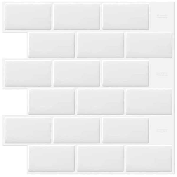 White 12in. x 12in. PVC Peel and Stick Backsplash Tile for Kitchen Bathroom, 10-Sheet-Pack