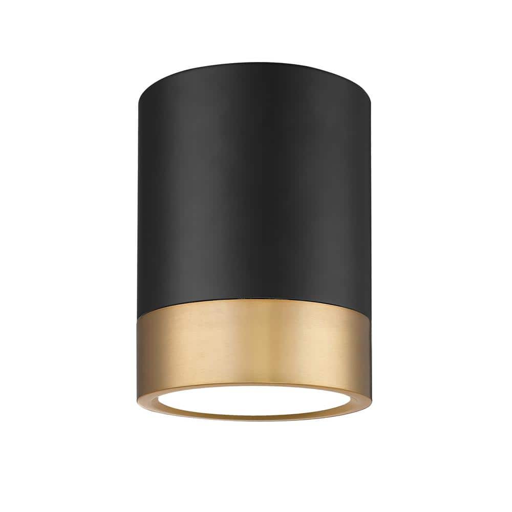 Algar 6 in. Matte Black Plus Modern Gold Integrated LED Flush Mount with Fr