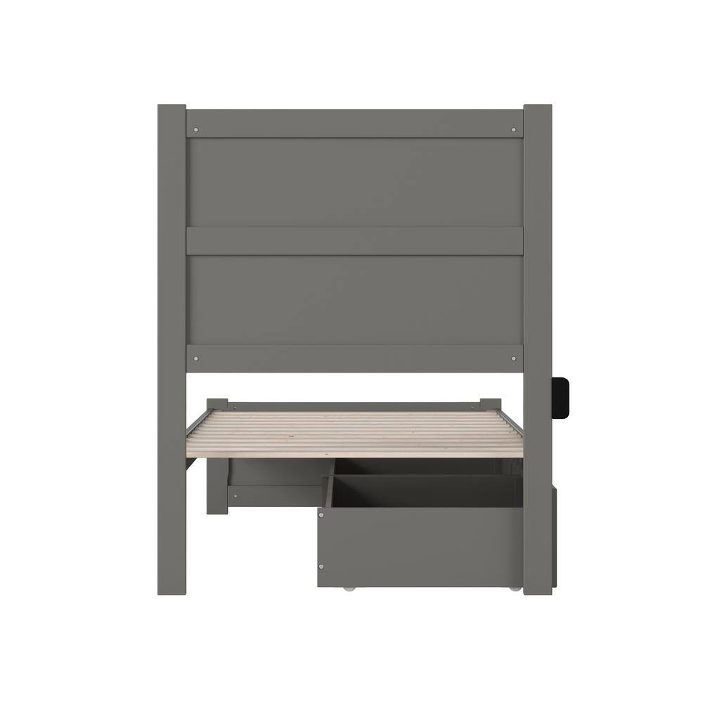 Gray Twin Wood Bed with Headboard and Storage Drawers