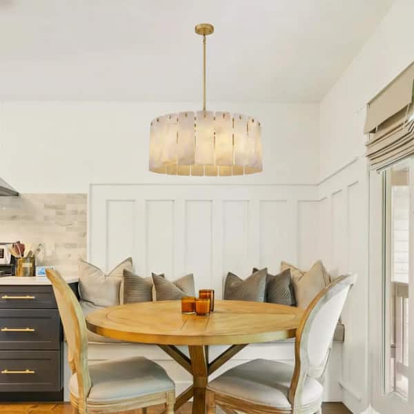 36 in. 21-Light Dimmable Round White Alabaster Kitchen Island Chandelier for Living Room, Dining Room, Foyer