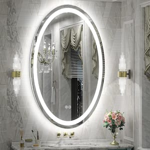 24 in. W x 40 in. H Oval Frameless Super Bright 192 Leds/m Lighted Anti-Fog Tempered Glass Wall Bathroom Vanity Mirror
