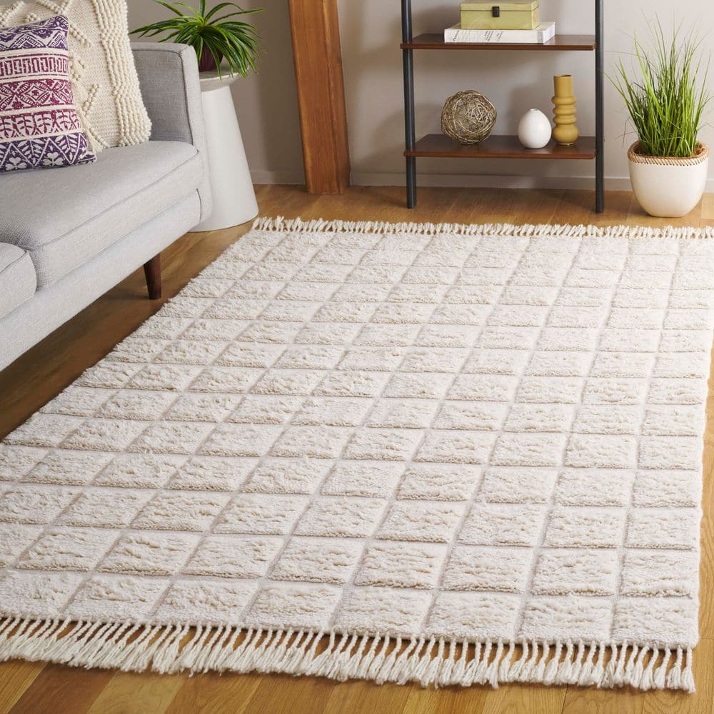 SAFAVIEH Vermont 6 ft. x 9 ft. Ivory Scandinavian Grid Check Area Rug ...