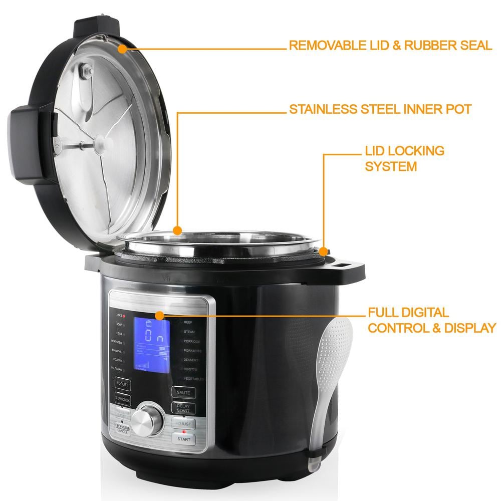 MegaChef 6 Qt Grey Stainless Steel Digital Pressure Cooker