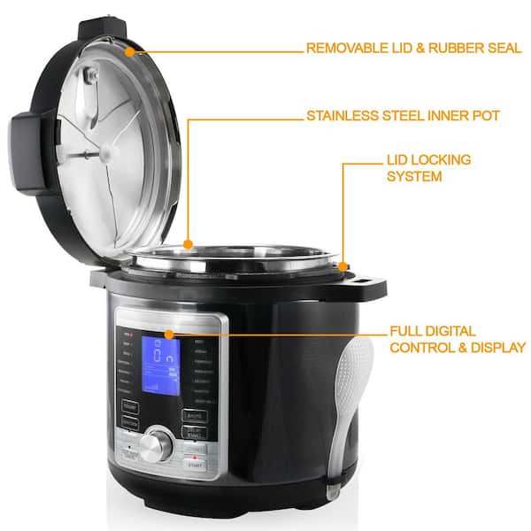 MegaChef 12 Qt. Black and Silver Electric Pressure Cooker with Automatic  Shut-Off and Keep Warm Setting 985110831M - The Home Depot