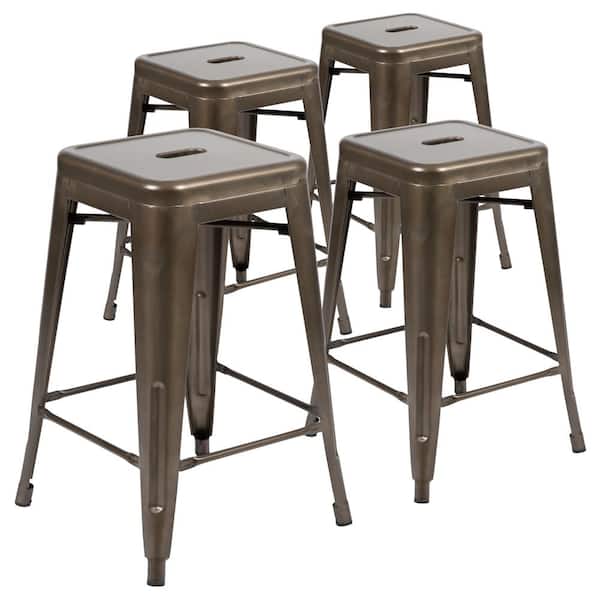 Gun Metal Outdoor Bar Stools with Stackable (4-Pack)