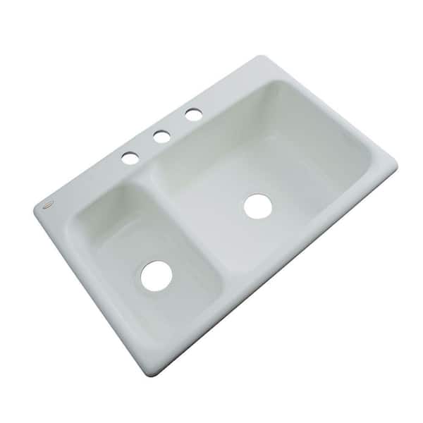 Thermocast Wyndham Drop-In Acrylic 33 in. 3-Hole Double Bowl Kitchen Sink in Sterling Silver