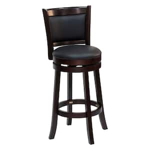 43 in. Black Mid Back rubberwood frame Upholstered Swivel Bar Stool with PU Leather seat and Footrest