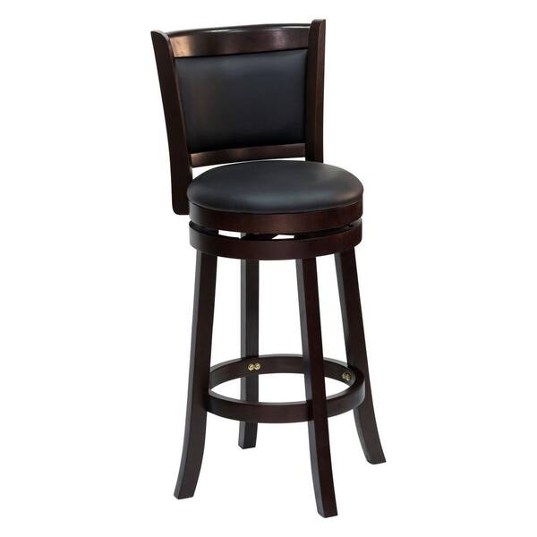 Homcom 43 In Black Mid Back Rubberwood Frame Upholstered Swivel Bar