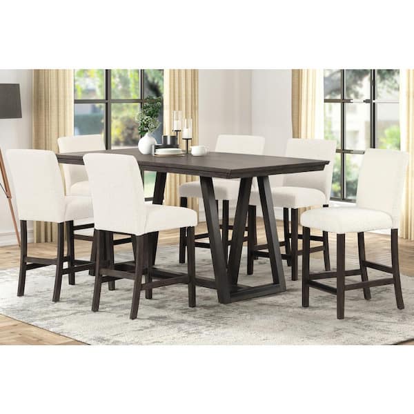 NEW CLASSIC HOME FURNISHINGS High Line 7-Piece White Wood Top Counter Table Set (Seats-6)
