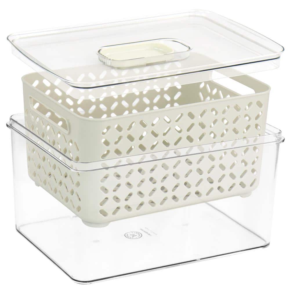 Large White BPA-Free Plastic Food Storage Container with Colander