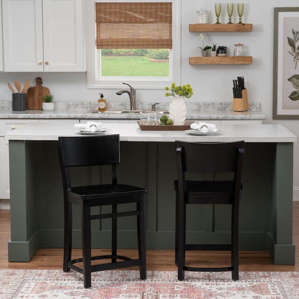 Barrow 37 in. H Black High Back Wood Counter Stool with Wood Seat (Set of 2)