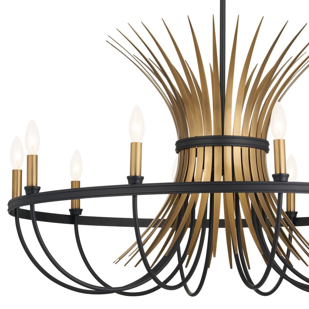 Baile Elegant Black 10-Light Taper Candle Chandelier with Vintage Brass Accents