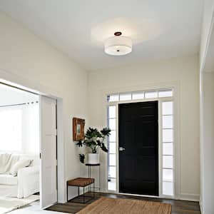 Shailene 18 in. 3-Light Olde Bronze Round Hallway Transitional Semi-Flush Mount Ceiling Light with Microfiber Shade