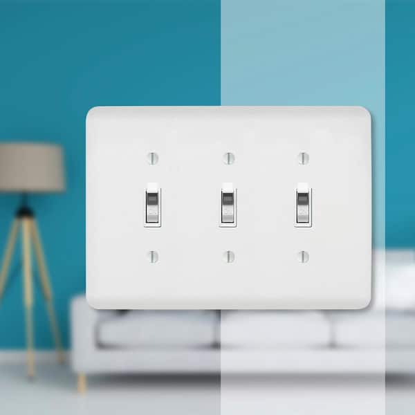 Perry 3 Gang Toggle Steel Wall Plate - White