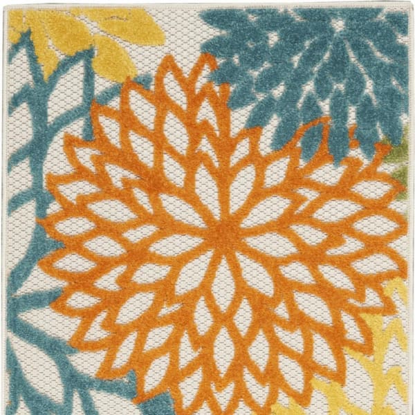 Charlie 2 X 8 ft. Turquoise Floral Indoor/Outdoor Area Rug