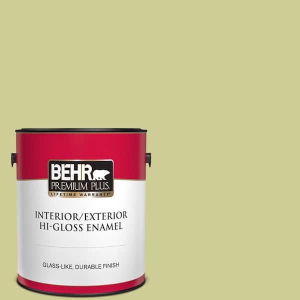BEHR PREMIUM PLUS 1 gal. #400D-4 Corn Husk Green Hi-Gloss Enamel Interior/Exterior Paint