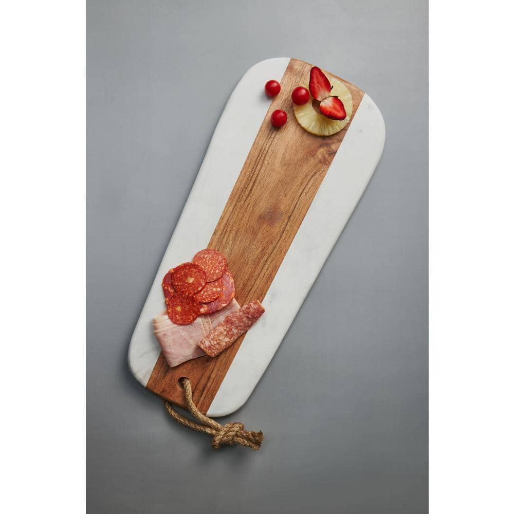 GAURI KOHLI Moonlight Marble Serving Board with Knives