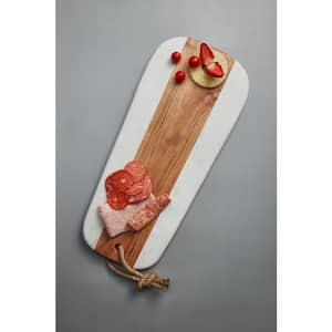 18 in. Sulguni White Marble and Wood Cheese Board