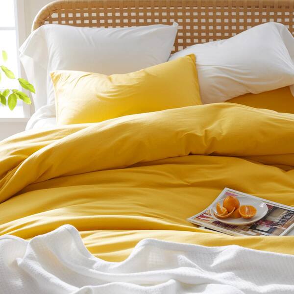 Jersey Knit King Duvet Cover Set, Yellow And Gray Duvet Cover King
