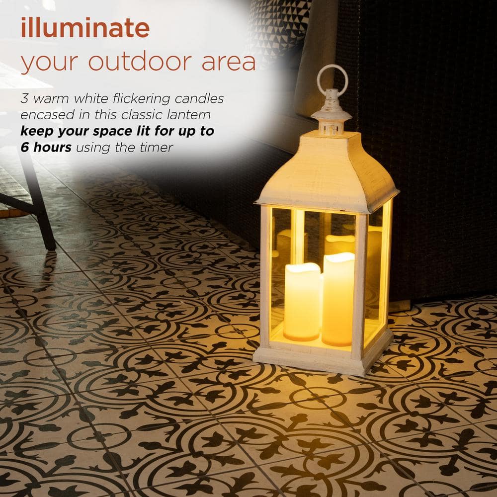 22" White Plastic LED Flameless Candle Lantern