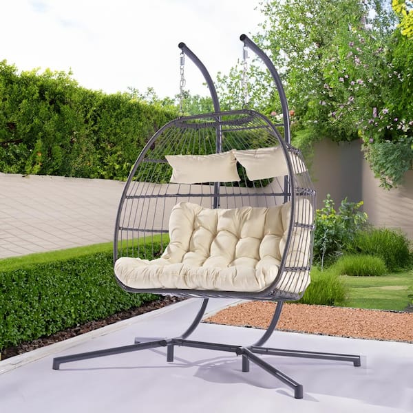 BFB Patio Swing X-Large Wicker 2-Person Hanging Egg Swing Chair
