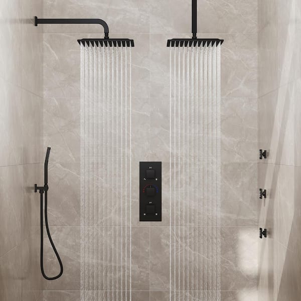 8-Spray Patterns Fixed and Handheld Shower Head with 12 in. Wall Mount in Matte Black