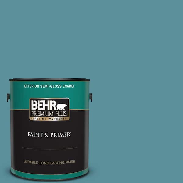 BEHR PREMIUM PLUS 1 gal. Home Decorators Collection #HDC-AC-23A Cabana Blue Semi-Gloss Enamel Exterior Paint & Primer
