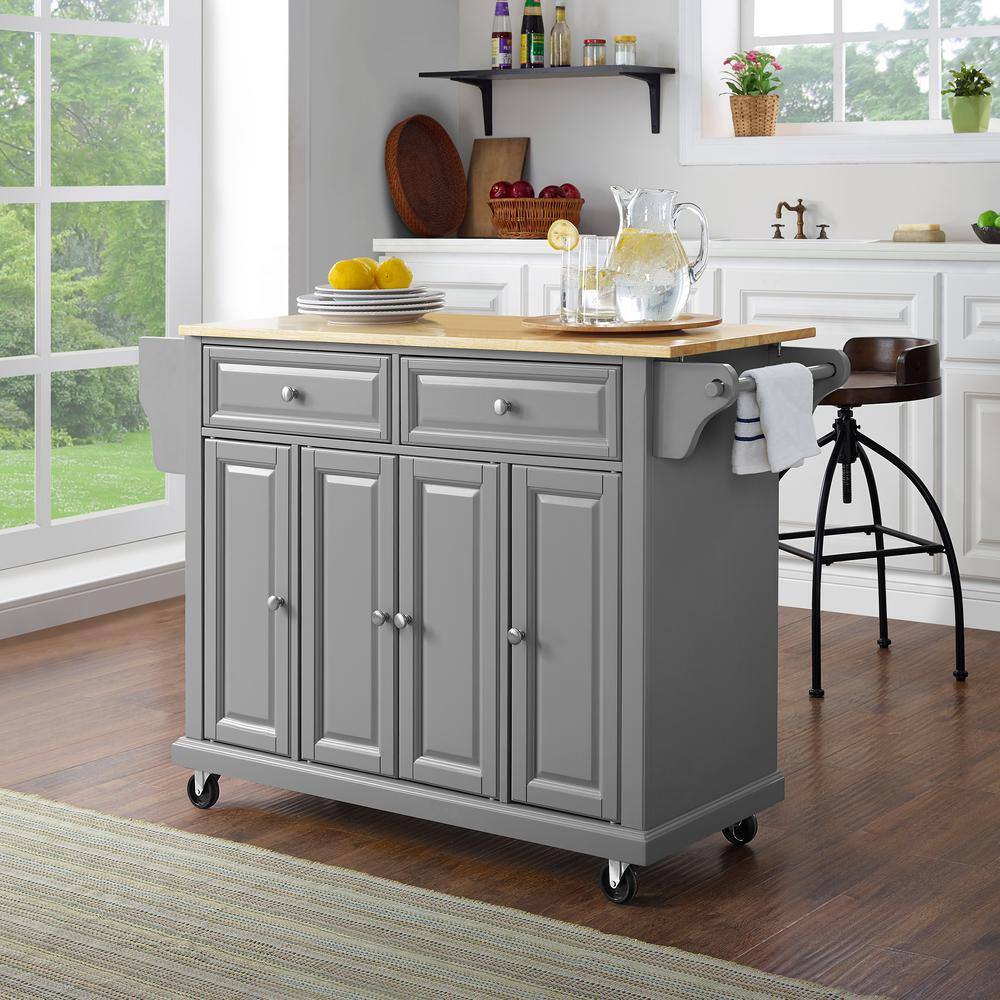 Gray and Natural Wood Top Kitchen Cart with Storage