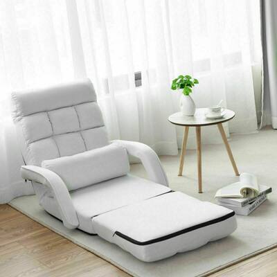White Adjustable Floor Chair Folding Lazy Sofa Reclining Massage Chair with Pillow