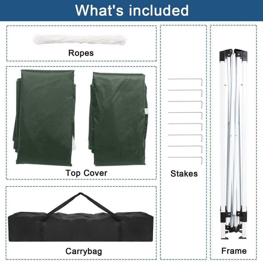 Green 6.5 ft Square Pop-Up Canopy Tent with Windows