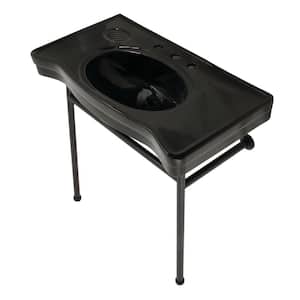 Bristol Ceramic Console Sink Black Basin with Stainless Stell Leg in Matte Black