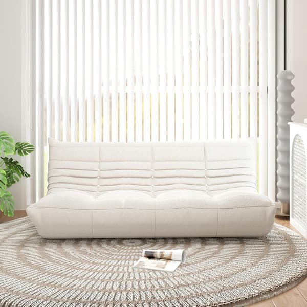 Caterpillar Modern Lazy Sofa, 69 in. Armless Velvet Memory Foam Curved 3-Seater Floor Sofa Couch in Beige