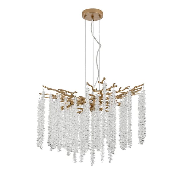 23.6 in. Modern 8-Light Gold Chandeliers Light with Cascading Crystal Strands(No Bulbs Included)