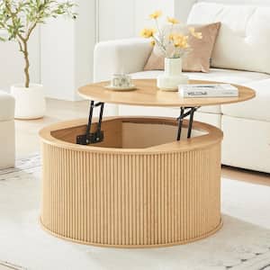 ATHMILE 31.49 in. Natural MDF Rectangle Coffee Table with Flip Top