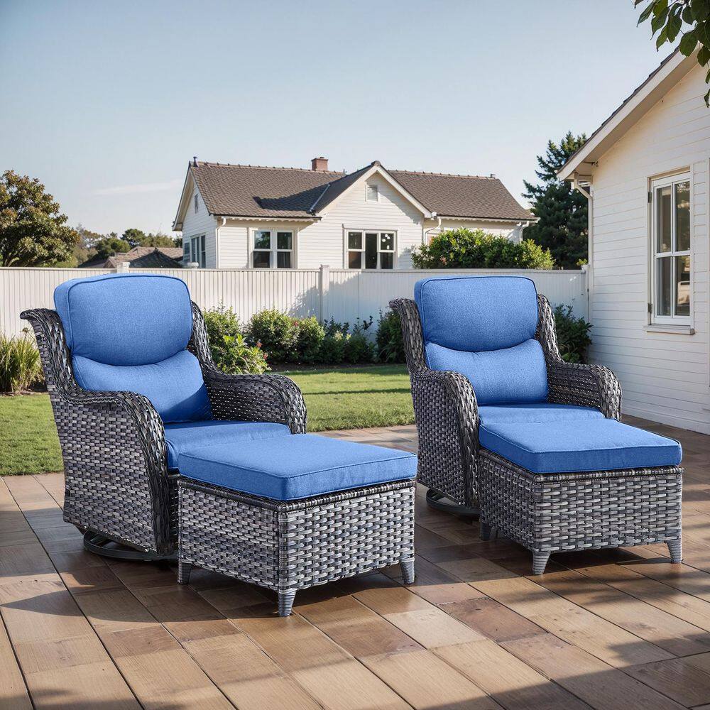 LunaCurve Gray Swivel Glider Wicker Patio Conversation Set with Blue Olefin 5 in. Thick Cushions/Ottoman (4-Piece) price history on PriceWatchPro