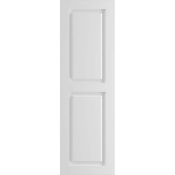 Ekena Millwork 12" x 38" True Fit PVC Two Equal Raised Panel Shutters, Unfinished (Per Pair)
