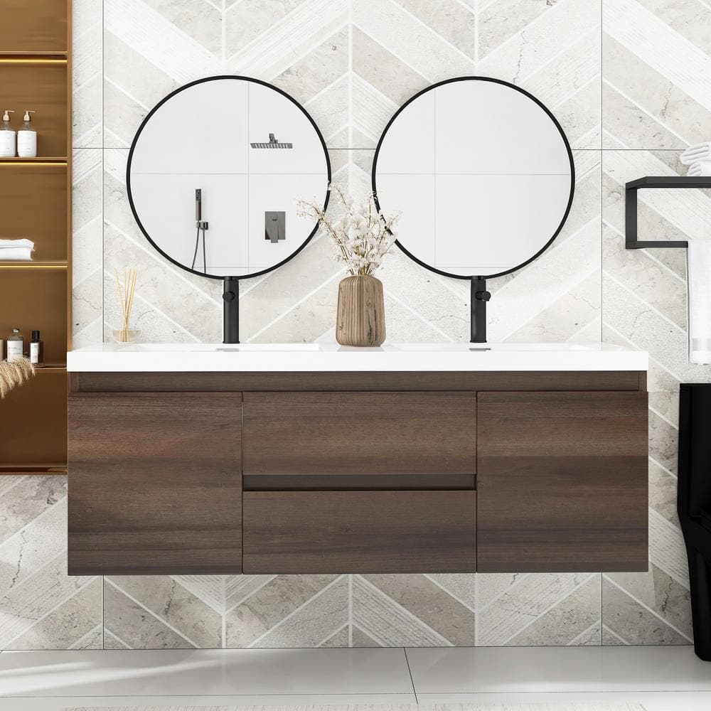 60 in. W x 20 in. D x 23 in. H Double Sinks Wall Mounted Bath Vanity in Gre