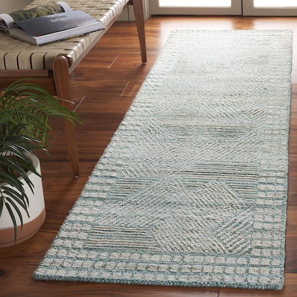 Marquee 2 ft. x 8 ft. Turquoise/Gray Chevron Border Runner Rug