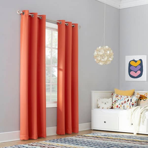 Riley Kids Bedroom 40 in. W x 63 in. L Blackout Grommet Curtain Panel in Orange