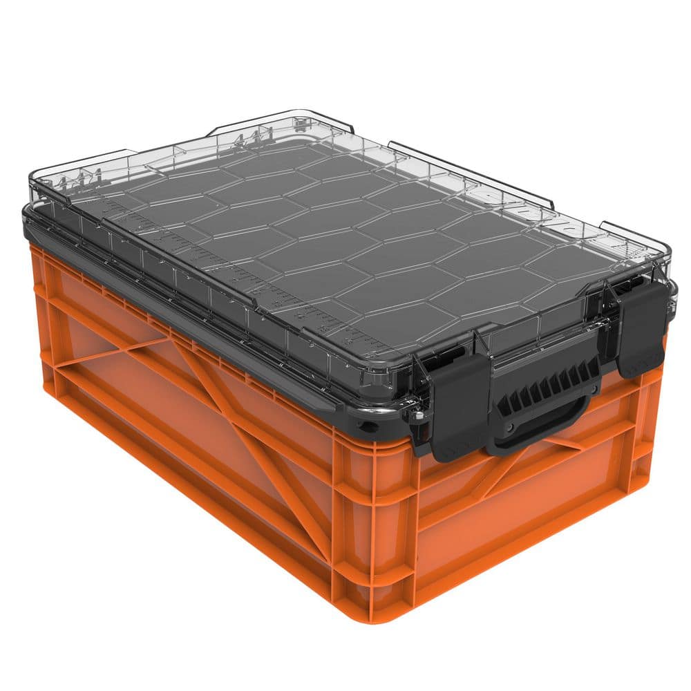 Weather Resistant Half Size Storage Bin High Stacking Capacity Heavy Duty Stackable Storage Bin w/Lid and Divider Orange price history on PriceWatchPro