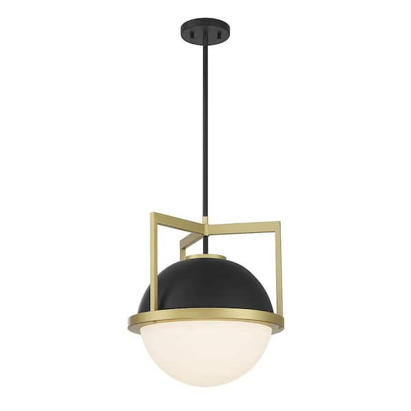 Savoy House Carlysle 15 in. W x 17 in. H 1-Light Matte Black with Warm  Brass Accents Statement Pendant Light with White Opal Glass 7-4600-1-143 -  The Home Depot