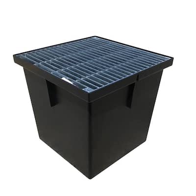 13 in. Storm Water Pit and Catch Basin for Modular Trench and Channel Drain Systems with Galvanized Steel Grate