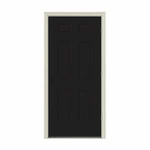 36 in. x 80 in. 6-Panel Black Painted Steel Prehung Left-Hand Outswing Front Door w/Brickmould