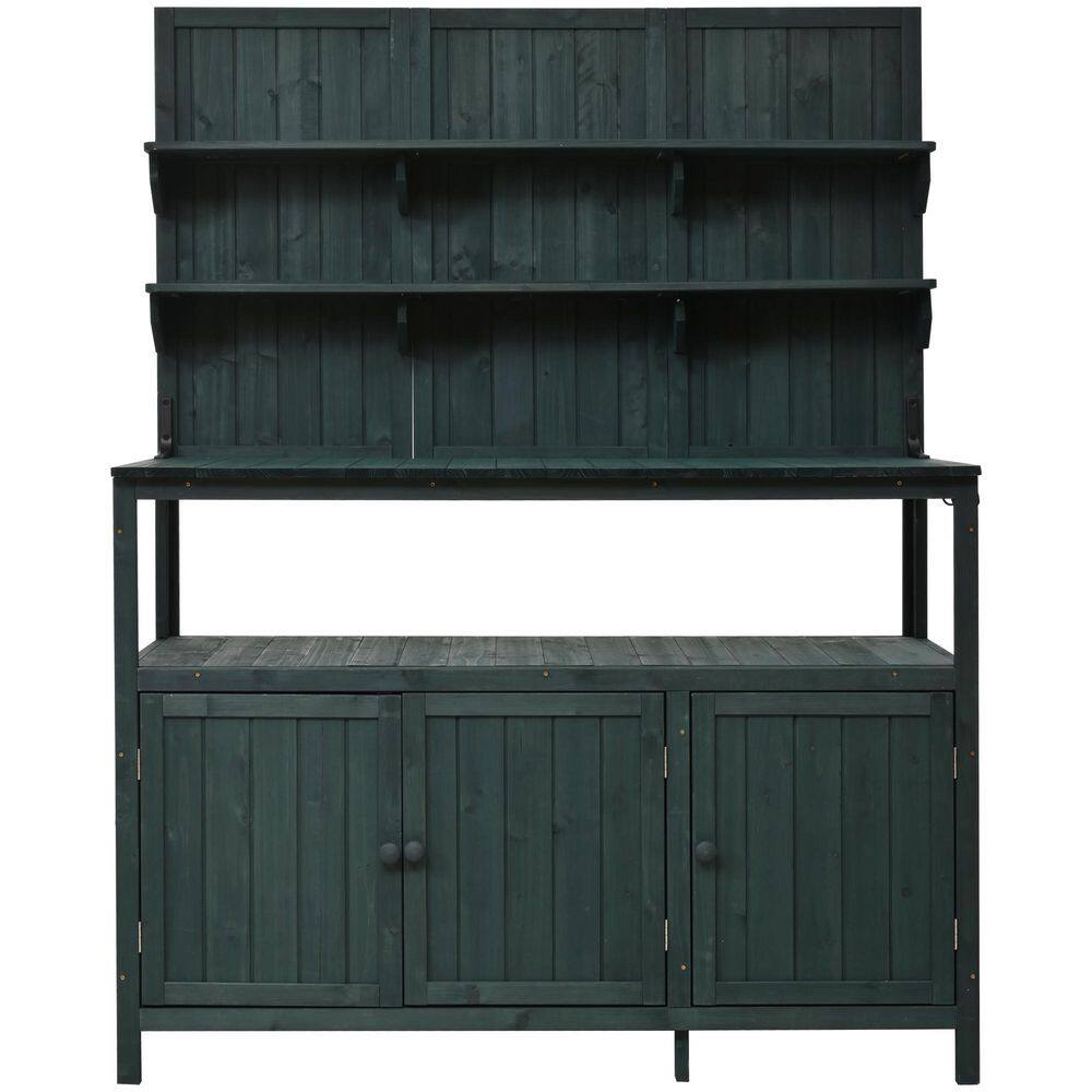 50.2 in. Forest Green Fir Wood Potting Bench with Hutch, Garden Workstation with 2-Shelves, 2-Cabinets, 3-Side Hooks price history on PriceWatchPro