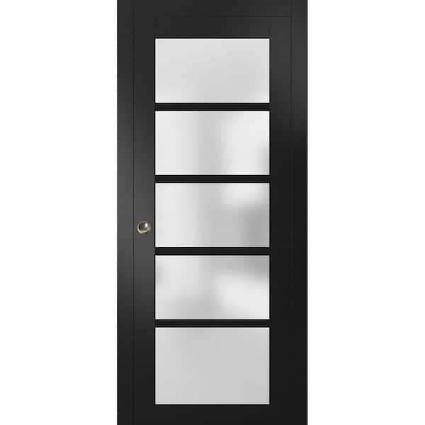 Sartodoors 42 in. x 84 in. 1 Panel Black Matte Finished MDF Sliding Door with Hardware