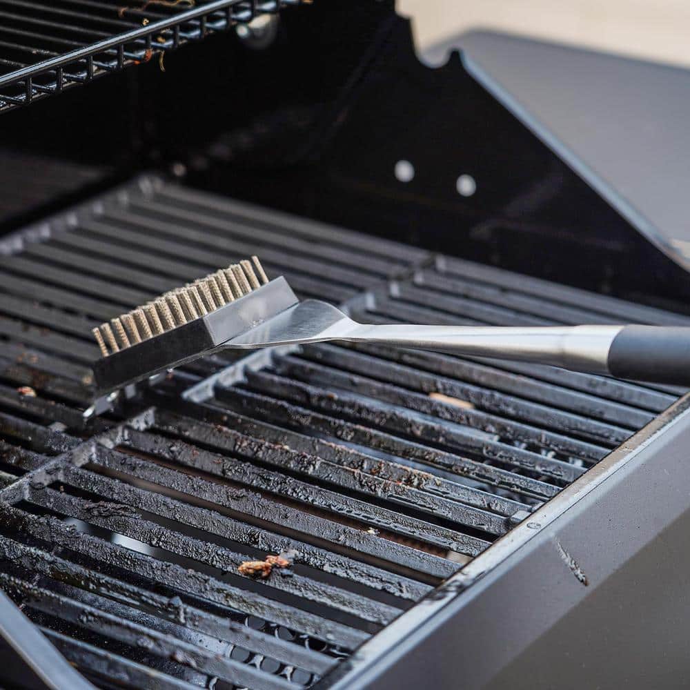 Stainless Steel BBQ Grill Brush with Scraper and Hanging Strap