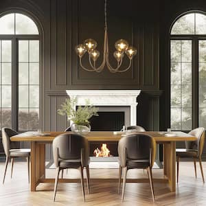 33 in. Modern 6-Light Brass Island Chandelier for Dining Room with Smoky Glass Shades Kitchen Hanging Pendant Light